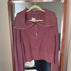 Varley Mentone Half-Zip Knit Pullover - Mauve - Large - 100% Cotton